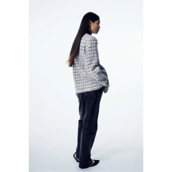White/Black Plaid Boucle Jacket Size S - Picture 6 of 8